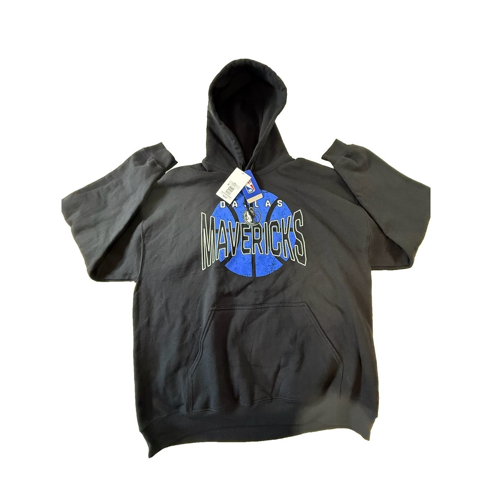 NBA Dallas Mavericks Hoodie Mens 2XL Black Blue Basketball Pullover Sweatshirt